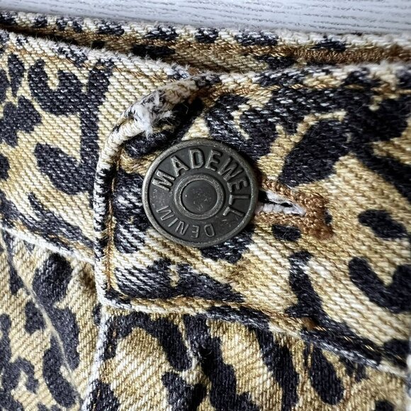 Madewell Skirt Womens Size 25 Rigid Denim A Line Leopard Mini 100% Cotton - Picture 10 of 16